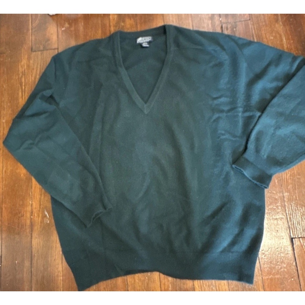 VTG Lands End 100% Cashmere V Neck Sweater Mens Large Green 90s Y2K